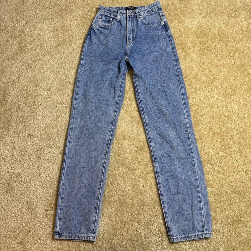 White Fox Jeans Womens XS Blue High‎ Rise Mom Acid Wash Straight Denim 24x31